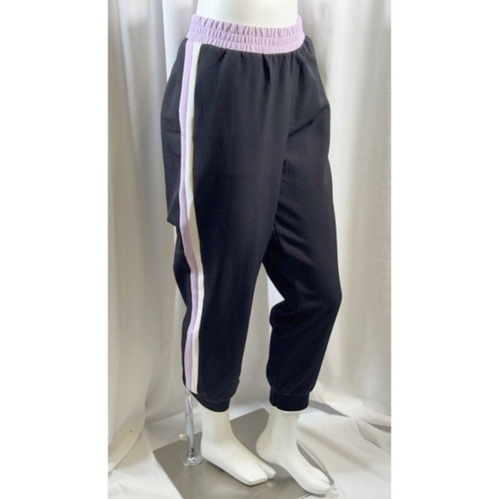 Zara Black Lilac Purple Side Stripe Jogger Pants Elastic Waist XL Preppy 74-01 - Picture 2 of 11